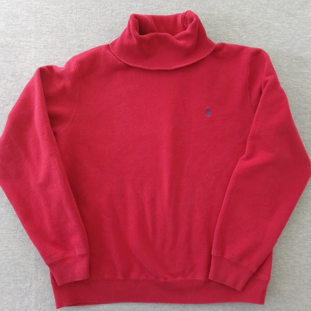 Polo Ralph Lauren Red Turtleneck Sweatshirt Mens Large Blue Pony Logo Fleece